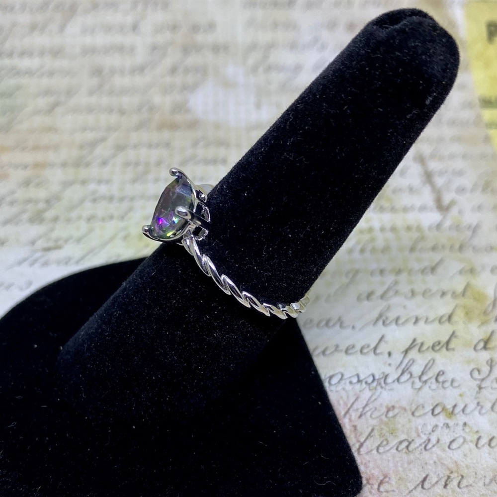 Mystic Topaz Heart .925 Silver Solitaire Ring - Picture 6 of 9